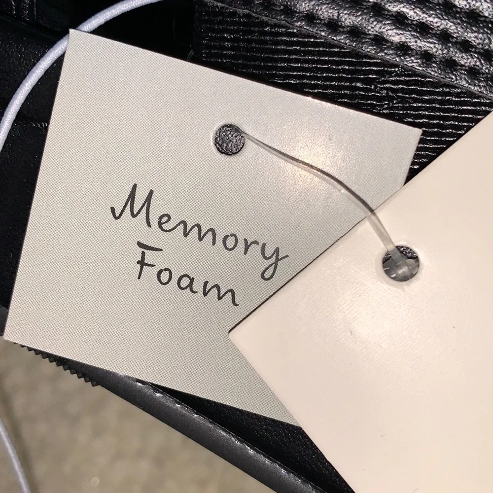 A. new day Black/Haisley platform sandals, with memory foam Size 5